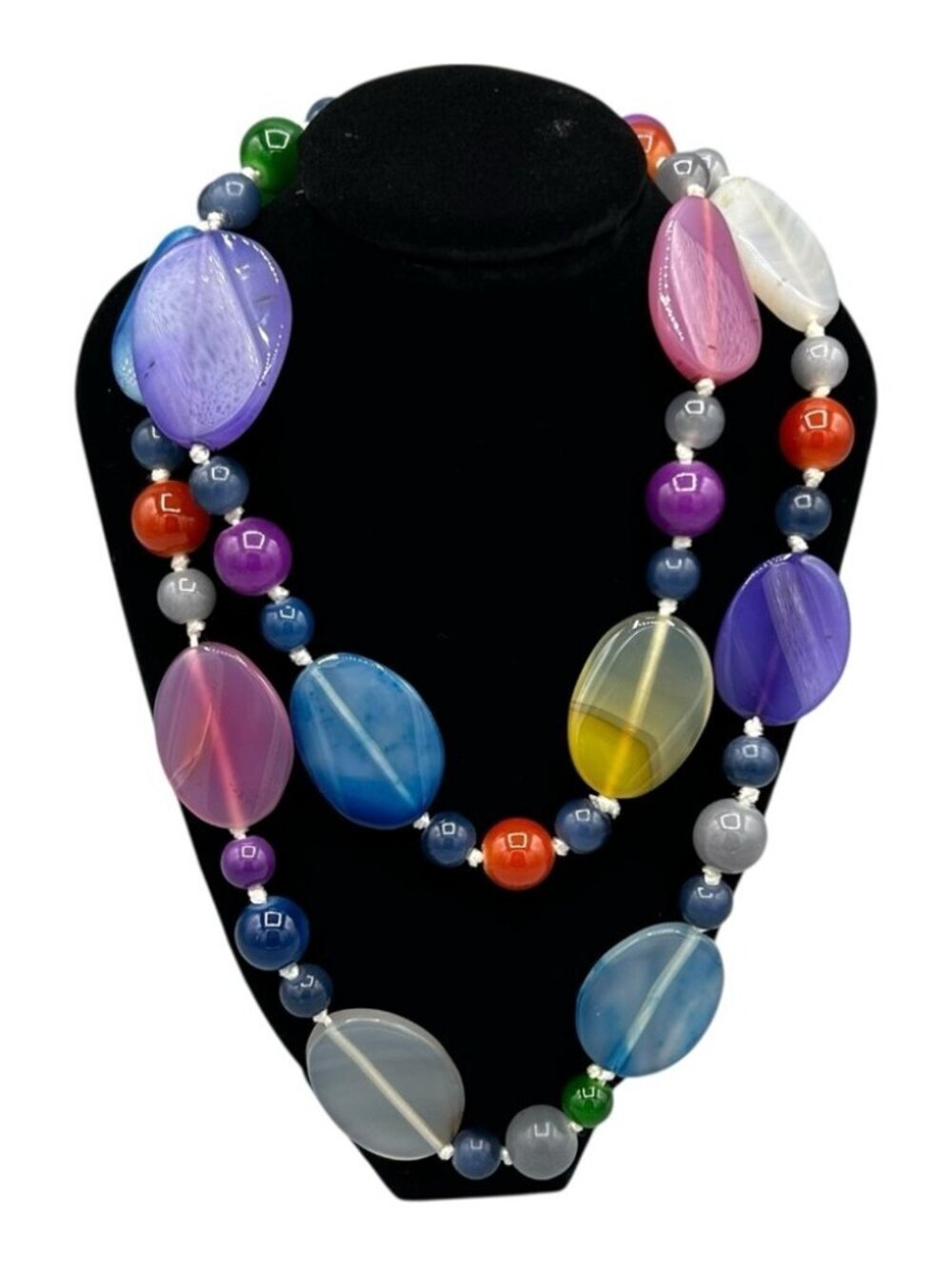 Vintage Chunky Multicolor Hand Knotted Beaded Necklace Boho Statement - Picture 13 of 15